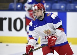 PLYMOUTH, MICHIGAN - APRIL 3: Russia's Elina Mitrofanova #7 along with teammates and staff members wearing black armbands for their preliminary round game against Canada at the 2017 IIHF Ice Hockey Women's World Championship following a metro explosion earlier in the day in St. Petersburg. (Photo by Matt Zambonin/HHOF-IIHF Images)

