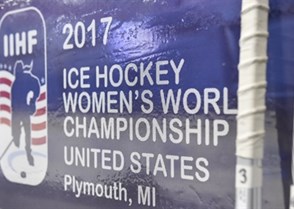 PLYMOUTH, MICHIGAN - APRIL 3: Back up sticks rest on the glass behind the bench during preliminary round action at the 2017 IIHF Ice Hockey Women's World Championship. (Photo by Minas Panagiotakis/HHOF-IIHF Images)

